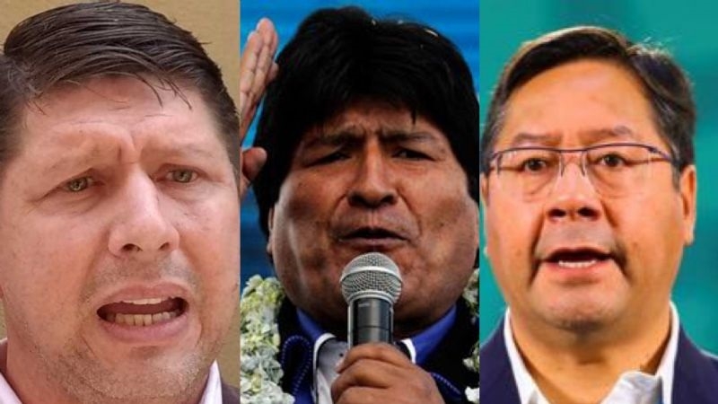 El diputado de Creemos, José Carlos Gutiérrez, el exmandatario Evo Morales y el presidente Luis Arce