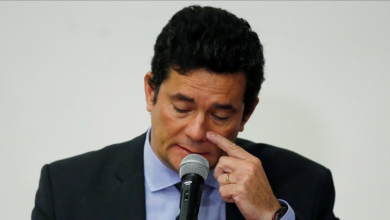 El ministro de Justicia de Brasil, Sergio Moro, durante la rueda de prensa en Brasilia. 24 de abril.