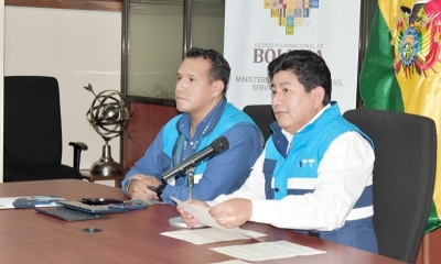 Ministro Edgar Montaño y Director de la ATT, Néstor Ríos. Foto: Ministerio Obras Públicas