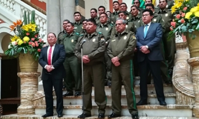El ministro de Gobierno, Carlos Romero y el Comandante General de la Policía,Gral. Alfonso Mendoza/Foto. ABI