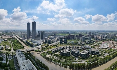 Vista del área de Zhangjiang de la Zona Piloto de Libre Comercio de China (Shanghái) en el este de China. 