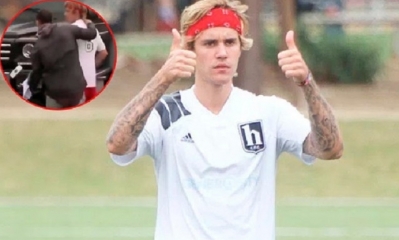 Justin Bieber en el partido de futbol. Foto: Internet