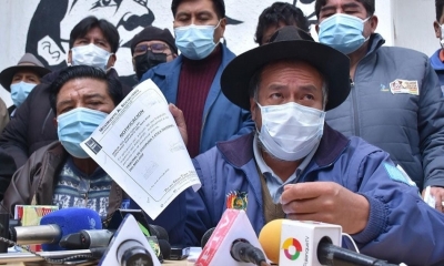 La dirigencia del MAS en conferencia de prensa. 