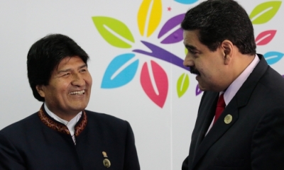 Presidente Evo Morales, junto al presidente de Venezuela Nicolas Maduro.