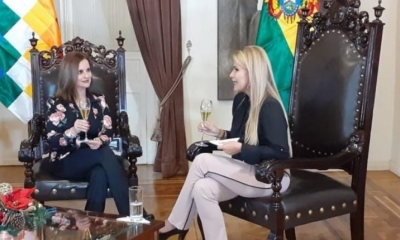 La presidenta Jeanine Añez, en entrevista con Casimira Lema. | TVU