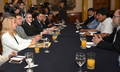 Evo Morales reunido con autoridades de las universidades privadas les pidio que colaboren en el desarrollo de la ciencia y tecnología 
