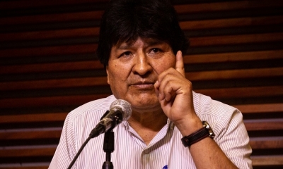 El expresidente boliviano Evo Morales habla durante una conferencia de prensa. 7 de noviembre de 2020
