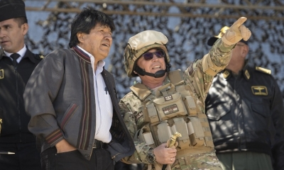  El presidente Evo Morales asiste a la recreación de la gesta heroica de Canchas Blancas,batalla de la Guerra del Pacifico en la que venció Bolivia. 