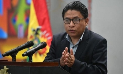 El ministro de Justicia, Iván Lima, hoy en conferencia de prensa 