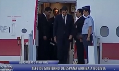 Pedro Sánchez a su llegada a Viru Viru/Foto. Captura de pantalla