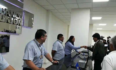 Presidente Evo Morales entregó moderno edificio cooperativo para el Banco Unión. Foto: RRSS