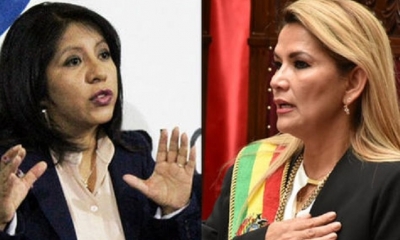 La defensora Nadia Cruz y la presidenta Jeanine Áñez. Fotos: Defensoria y Palacio
