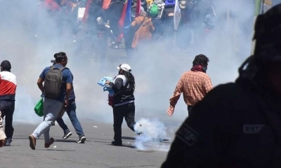 Protesta de maestros en La Paz.