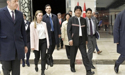 Evo Morales con su comitiva de de trabajo/Foto. RRSS