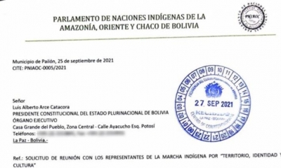 Carta enviada al presidente Luis Arce. | ANF