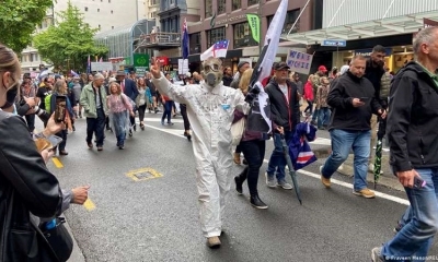 Manifestantes antivacunas en Nueva Zelanda