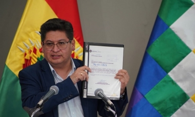 El ministro de Economía, Marcelo Montenegro, en conferencia de prensa. 