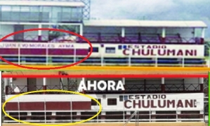  El antes y el ahora del nombre del estadio de Chulumani/Foto. Kandire	