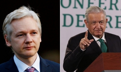 Julian Assange y el presidente de México, Andrés Manuel López Obrador