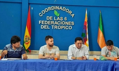 Del Castillo en la reunión con Morales y los dirigentes del Chapare.