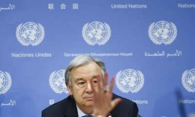 El jefe de la ONU, António Guterres, durante su comparecencia ante la prensa. EFE