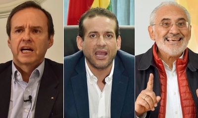 Los canditatos Jorge Quiroga (Libre-21), Luis Fernando Camacho (Creemos) y Carlos Mesa (CC). | Agencias