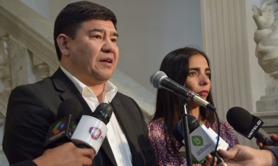 La presidenta de Diputados, Gabriela Montaño y el titular del Senado, Milton Barón.