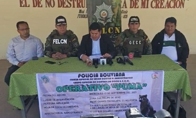 El viceministro de Defensa Social y Sustancias Controladas, Jaime Mamani ( c )