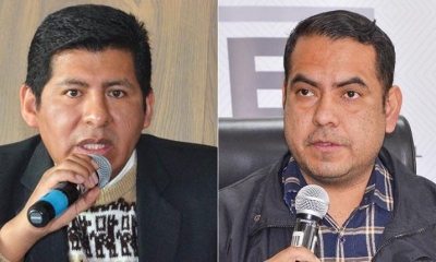 Los vocales del TSE Tahuchi Quispe y Francisco Vargas. | RRSS