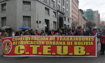 Protesta de maestros en La Paz.