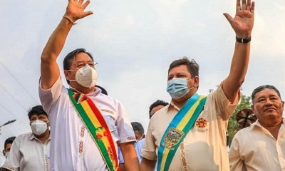 El presidente Luis Arce y el alcalde Pedro Damián Dorado 