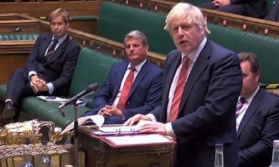 El primer ministro del Reino Unido, Boris Johnson, ante el Parlamento británico. | Fuente: PRU (vía AFP)