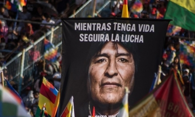 Un retrato del expresidente Evo Morales