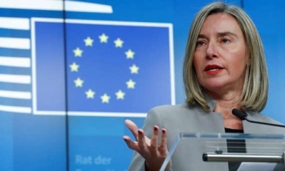La jefa de la diplomacia europea, Federica Mogherini, hace una declaración a la prensaen Bruselas (Bélgica). | Fuente: Foto: EFE