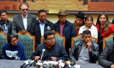 La Bancada del MAS en el Senado en una conferencia de prensa pasada.