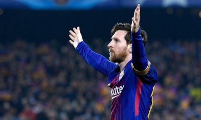 Lionel Messi celebra su tercer gol. Foto: AFP