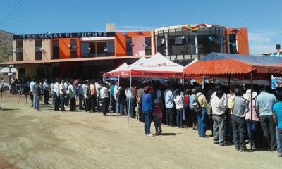 Evo Morales inauguró una nueva terminal de buses en El Puente. Foto: RRSS