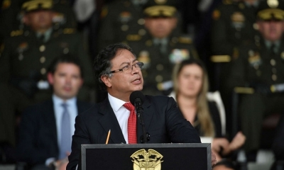 El presidente de Colombia, durante la ceremonia de transmisión de mando de la Policía Nacional.