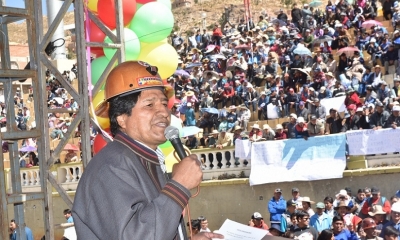 El presidente Evo Morales encabeza esta jornada una multitudinaria marcha en la ciudad de Oruro organizada por la Central Obrera Boliviana (COB)