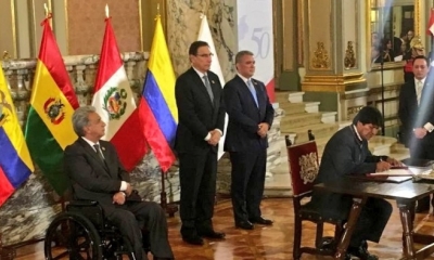 Evo Morales asumiendo la presidencia pro témpore de la Comunidad Andina/Foto. ABI