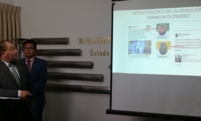 El ministro de Gobierno, Carlos Romero en la rueda de prensa el miércoles. Foto: ABI