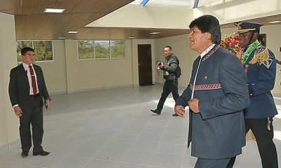 El presidente Evo Morales en el Politécnico Militar de Aeronáutica Sbtte. José Max Ardiles Monrroy. Foto: ABI