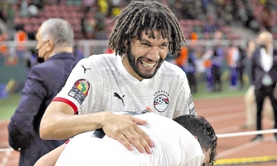 Los jugadores de Egipto celebran la clasificación a la final de la Copa África. 