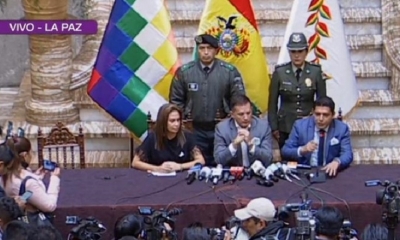 Coimbra junto al ministro de Defensa y la ministra de Comunicación. | Captura de pantalla BTV