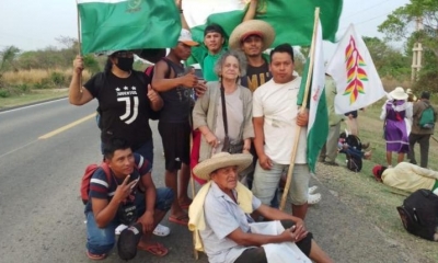Amparo Carvajal en la marcha indígena. 