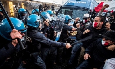 Italia registra protestas contra el confinamiento por la pandemia. | Fuente: EFE