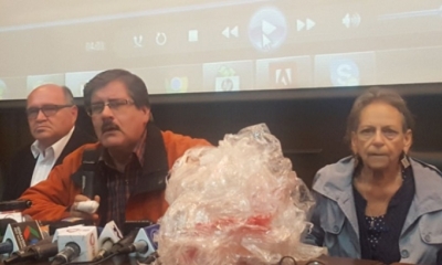 El rector de la UMSA, Waldo Albarracín junto a la presidenta de la APDHB, Amparo Carvajal