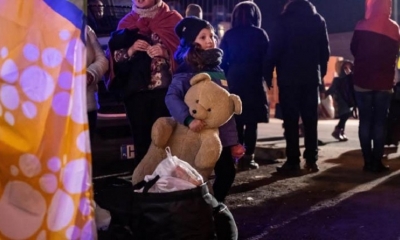 Refugiados ucranianos en la frontera con Polonia