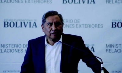 El canciller de Bolivia, Rogelio Mayta, en conferencia de prensa