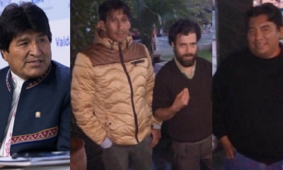 Evo Morales y los dirigentes de Shinahota Elmer Lizarazu, Herbat Valencia y Adrián Trujillo/Foto. Producción Kandire
